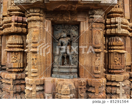 Stone sculpture of Varaha or boar Avatar of Lord Vishnu in the Parswadebata niche on the Ananta Vasudeva Temple. Dedicated to Lord Krishna, built in the 13th century A.D. by Queen Chandrika of Eastern 85291564