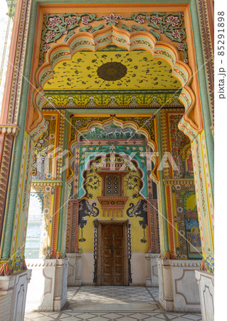 Majestic, opulent series of arches at Patrika Gate, Jawahar Circle's entrance, popular for photography. Jaipur, rajasthan, india. Majestic, opulent series of arches at Patrika Gate, Jawahar Circle's entrance, popular for photography. Jaipur, rajasthan, india. 85291898