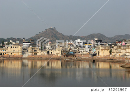 Lake side ghat view of Pushkar, Ajmer, Rajasthan, India. Lake side ghat view of Pushkar, Ajmer, Rajasthan, India. 85291967