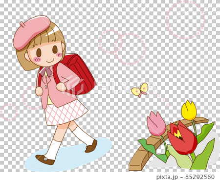 上學時對著鬱金香微笑的書包少女 上學時對著鬱金香微笑的書包少女 85292560