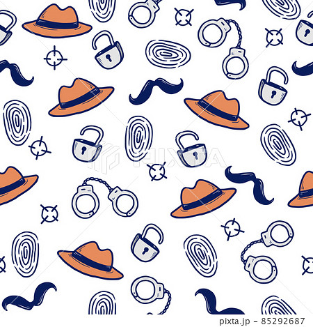 Detective seamless pattern. Hand drawn sketch Detective seamless pattern. Hand drawn sketch 85292687