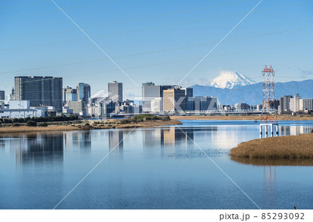 川崎の街並み　多摩川　富士山【神奈川県・川崎市】 85293092