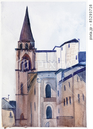 view of medieval tower of basilica in italian city view of medieval tower of basilica in italian city 85293716