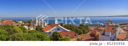 Panoramic view on cruise terminal of Lisbon with church of Sao Vicente of Fora in summer 85293956