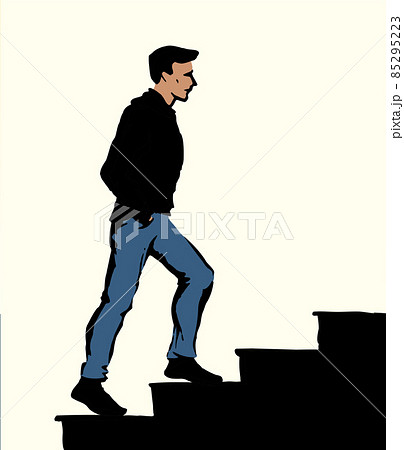 Vector drawing. Man rise up on staisのイラスト素材 [85295223] - PIXTA