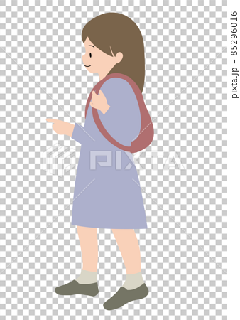 イラスト素材 リュックを背負って歩く女の子のイラスト素材