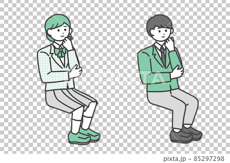 考え事をしながら座っている学生の男の子と女の子のイラスト素材セット 85297298