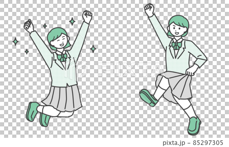 Illustration material set of jumping positive student girl 85297305