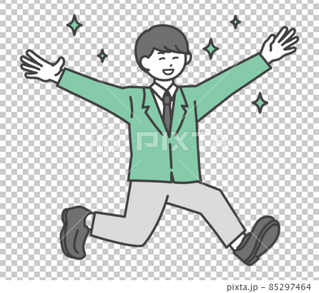 ジャンプしているポジティブな学生の男の子のイラスト素材 ジャンプしているポジティブな学生の男の子のイラスト素材 85297464