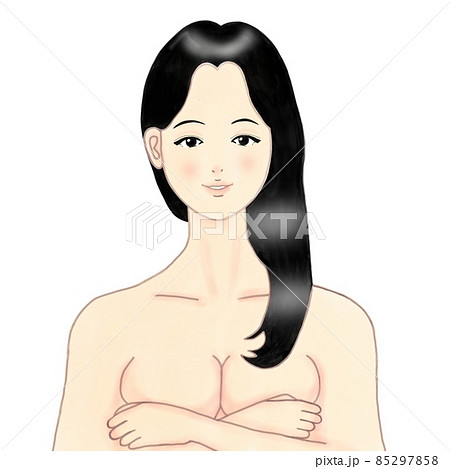 ハダカで胸を押さえる女性 ハダカで胸を押さえる女性 85297858