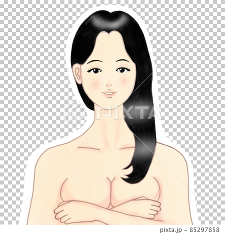 ハダカで胸を押さえる女性 ハダカで胸を押さえる女性 85297858