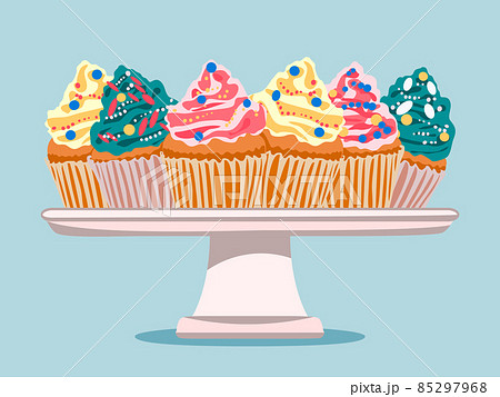Cartoon cupcakes with colorful shavings and... - Stock Illustration  [85297968] - PIXTA