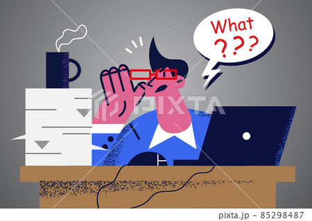 Businessman multitask work on computer at workplace Businessman multitask work on computer at workplace 85298487