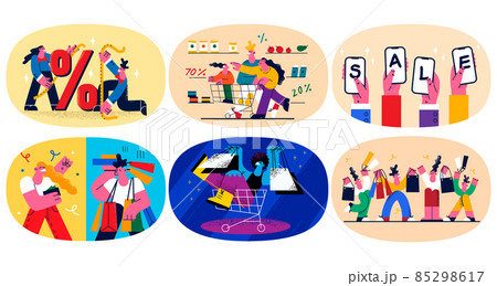 Set of diverse people shopping on Christmas sales  85298617