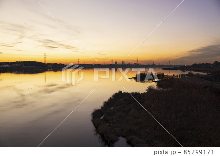 千葉県の手賀沼の夕景 85299171
