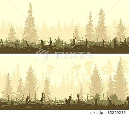 Set of horizontal banners with silhouettes of windbreak forest. 85299226