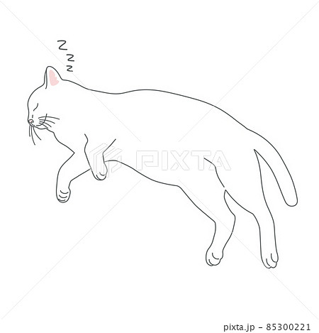 寝る白猫のリアルタッチなイラストのイラスト素材