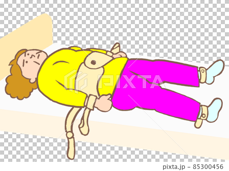 双極性障害　ベッド上で体幹両上肢拘束されている女性 85300456