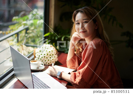Young Woman Studying in Cafe 85300531