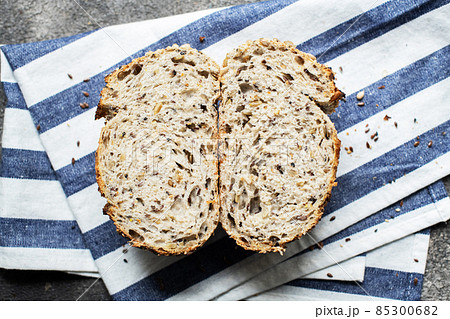 Homemade healthy sourdough bread with seed and cereals. Homemade healthy sourdough bread with seed and cereals. 85300682