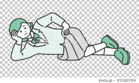 寝そべっている学生の女の子のイラスト素材 85300769