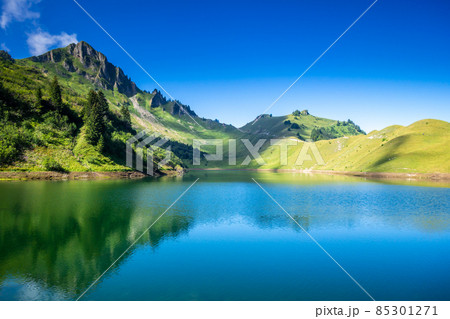Lac De Lessy and Mountain landscape in The Grand-Bornand, France 85301271