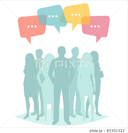 people group silhouettes with speech bubbles. Business team, chat dialog 85301322