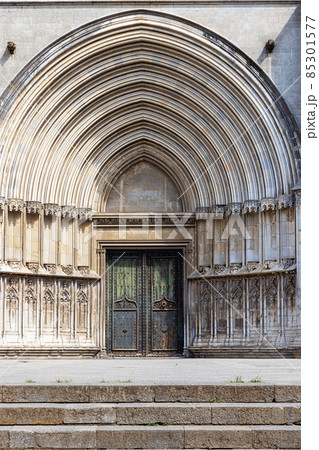 Spain, Catalonia, Girona, Entrance to the Cathedral of St. Mary 85301577