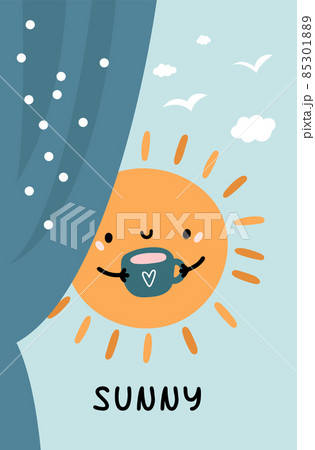 Sunny day poster. Cute morning sun looking into window 85301889
