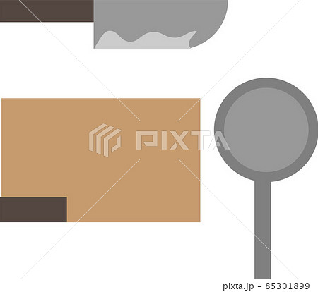 キッチン周りの包丁やまな板やフライパンのシンプルなアイコンセットイラストのイラスト素材 キッチン周りの包丁やまな板やフライパンのシンプルなアイコンセットイラストのイラスト素材