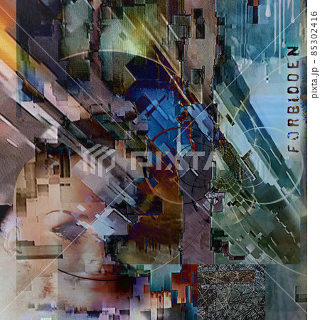 Digital abstract art. Glitch effect. 3D rendering Digital abstract art. Glitch effect. 3D rendering 85302416