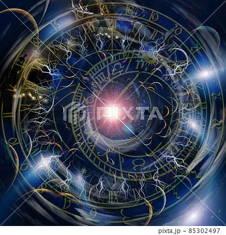 Zodiac clock collage. 3D rendering Zodiac clock collage. 3D rendering 85302497