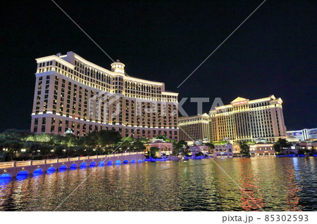 ラスベガス　ベラージオホテルの夜景 85302593