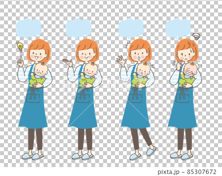 赤ちゃんを抱っこする若いママの表情セット 85307672