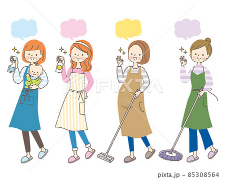 掃除をする女性の表情セット 掃除をする女性の表情セット 85308564
