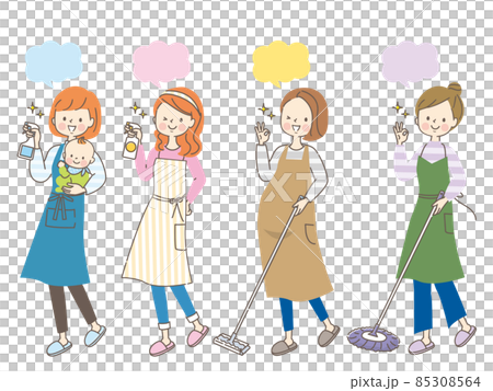 掃除をする女性の表情セット 掃除をする女性の表情セット 85308564