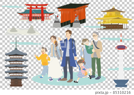 京都の有名な観光スポットと楽しそうに歩く家族 京都の有名な観光スポットと楽しそうに歩く家族 85310216