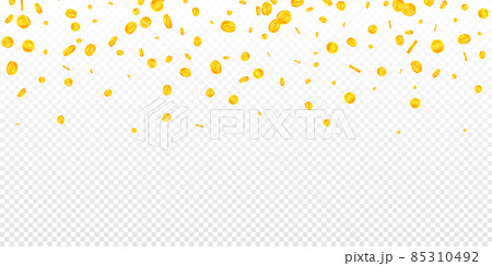 Indian rupee coins falling. Interesting scattered INR coins. India money. Memorable jackpot, wealth or success concept. Vector illustration. 85310492