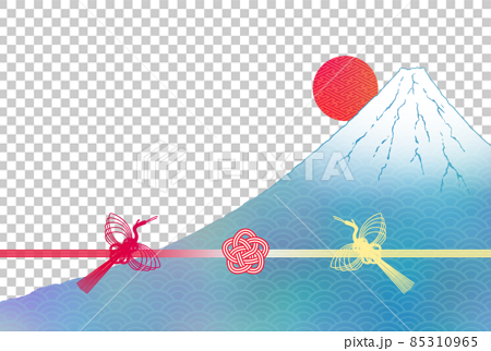 ハガキ　日の出富士に水引の鶴と梅のイラスト 2 85310965