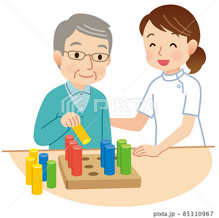 リハビリをする高齢者 作業療法 介護のイラスト素材