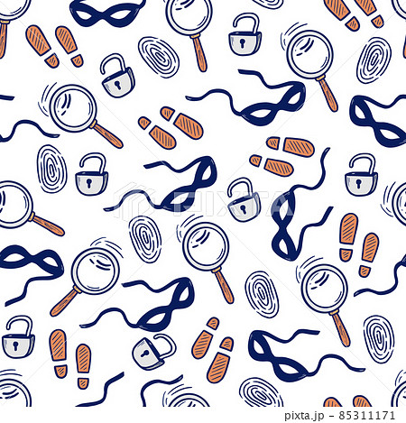 Detective seamless pattern. Hand drawn sketch Detective seamless pattern. Hand drawn sketch 85311171
