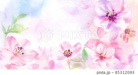 春の花 幻想的なさくらのフレーム背景 水彩イラスト ルーズタッチ のイラスト素材