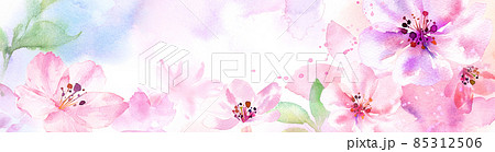 春の花 幻想的な桜のバナー背景 水彩イラスト ルーズタッチ のイラスト素材