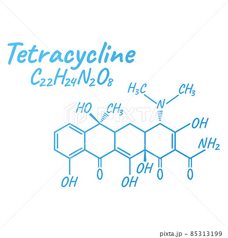 Tetracycline antibiotic chemical formula and composition, concept structural medical drug, isolated on white background, vector illustration. Tetracycline antibiotic chemical formula and composition, concept structural medical drug, isolated on white background, vector illustration. 85313199