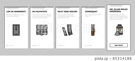 Shooting Weapon And Accessories Onboarding Icons Set Vector Shooting Weapon And Accessories Onboarding Icons Set Vector 85314188
