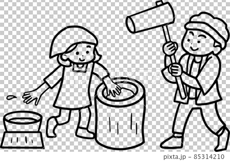Illustration material with mochi only line drawing Illustration material with mochi only line drawing 85314210