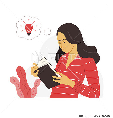 Woman Reading a Book and Thinking Good Idea. Woman Reading a Book and Thinking Good Idea. 85316280