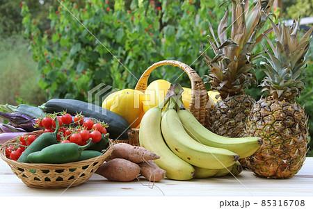 Summer Vegetable Harvest - Ginkaku Korean Melons with Pineapple, Bananas, Jalapeno Peppers and Tomato Summer Vegetable Harvest - Ginkaku Korean Melons with Pineapple, Bananas, Jalapeno Peppers and Tomato 85316708