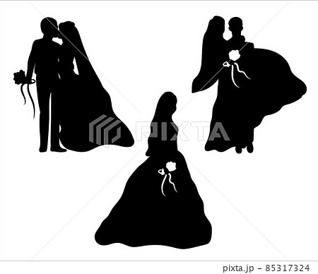 Set of three silhouette people, women. Wedding love concept. Set of three silhouette people, women. Wedding love concept. 85317324