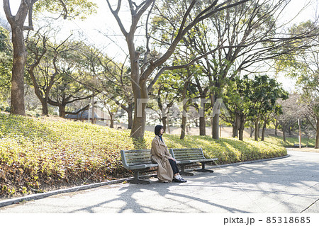 冬の公園を散策する女性 冬の公園を散策する女性 85318685